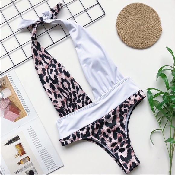 White Leopard One Piece Monokini swimsuit - Picture 2 of 3